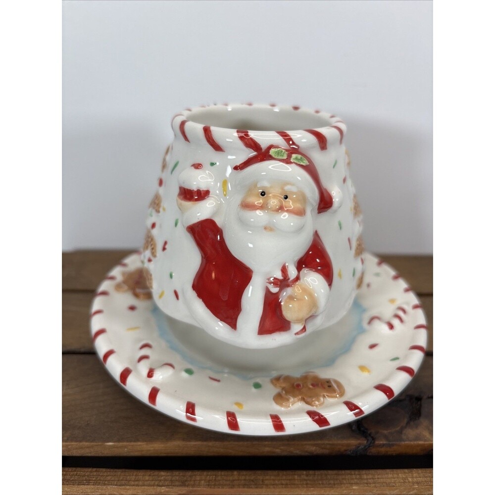 Home Interiors Candle Shade Topper w/ Plate Santa Gingerbread Christmas Small